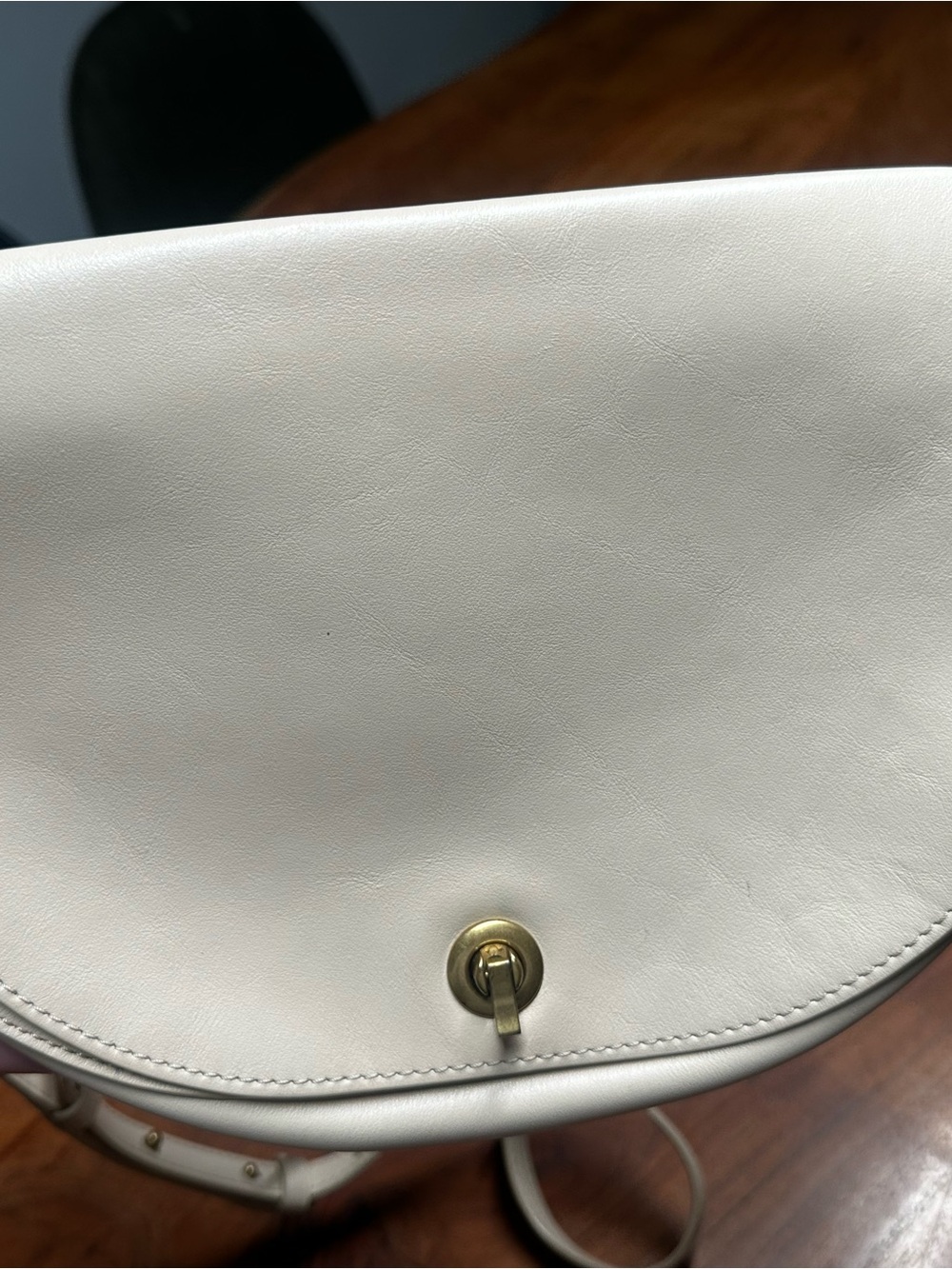 Cream Leather Crossbody with Gold Turn-Lock